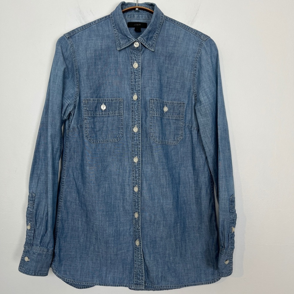 J.Crew Womens Blue Cotton Chambray Button Down Shirt Long Sleeve Size 0 - Picture 2 of 9